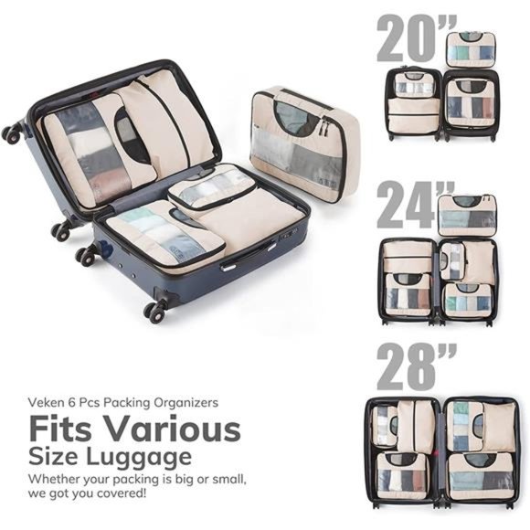 6 Pc Set Packing Cubes Luggage Packing Organizers for Travel Accessories - Picture 3 of 6